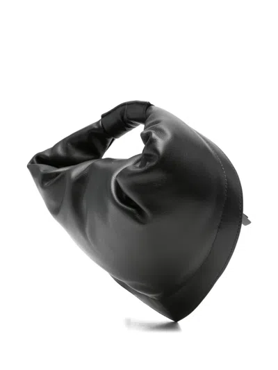 Federico Cina Leather Hand Bag 'midi Tortellino' In Black In Black