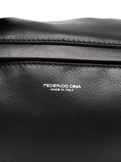 Federico Cina Leather Hand Bag 'midi Tortellino' In Black In Black