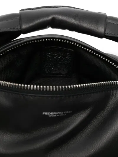 Federico Cina Leather Hand Bag 'midi Tortellino' In Black In Black