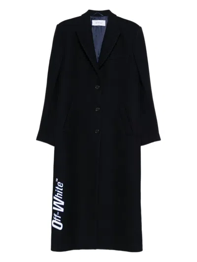 Off-white Long Tailored Wool Coat In Black