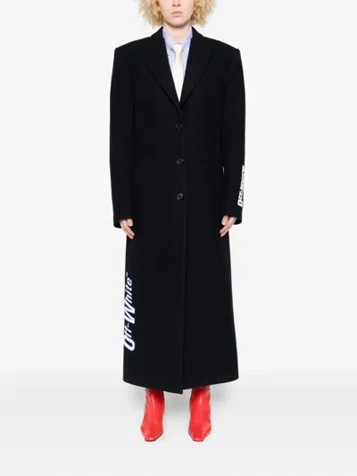 Off-white Long Tailored Wool Coat In Black