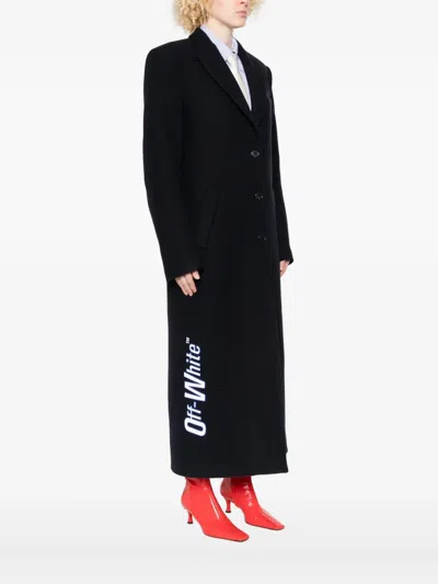 Off-white Long Tailored Wool Coat In Black