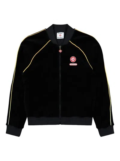 Casablanca Mens Velour Logo-patch Cotton-blend Track Jacket Black In Black