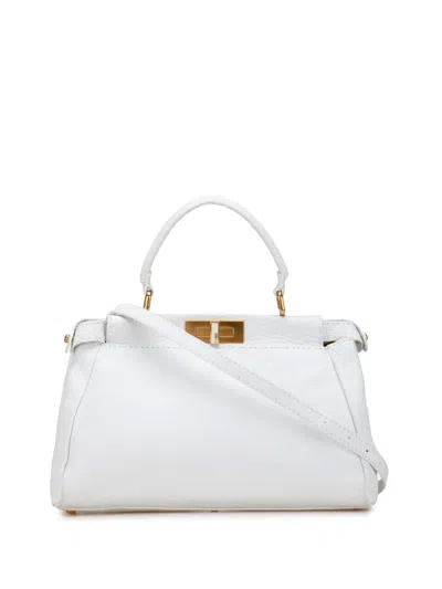 Pre-owned Fendi 2000-2010 Medium Pebbled Leather Peekaboo Satchel In White