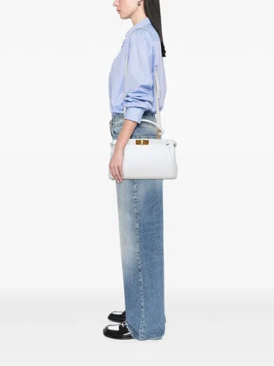 Pre-owned Fendi 2000-2010 Medium Pebbled Leather Peekaboo Satchel In White
