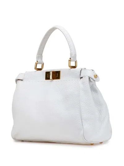 Pre-owned Fendi 2000-2010 Medium Pebbled Leather Peekaboo Satchel In White