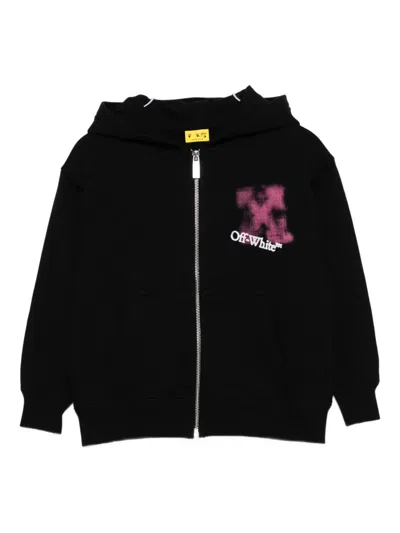 Off-white Arrow Spray Hoodie Zip Up Black - Fuchsi In Black