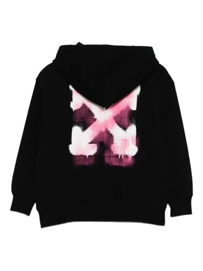 Off-white Arrow Spray Hoodie Zip Up Black - Fuchsi In Black