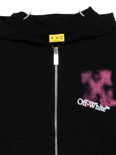 Off-white Arrow Spray Hoodie Zip Up Black - Fuchsi In Black
