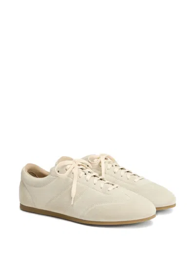 Lemaire Suede Low Profile Sneakers With Rubber Sole In Neutral