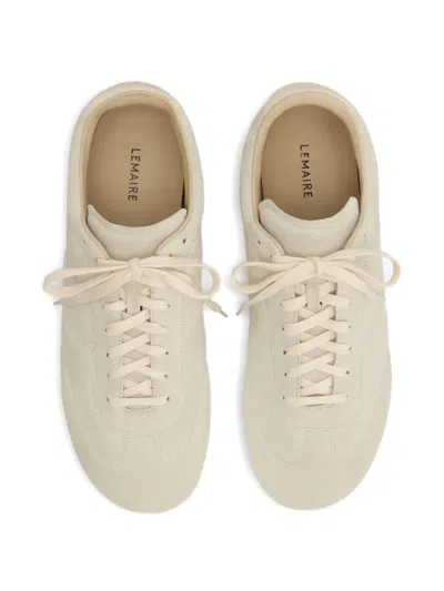 Lemaire Suede Low Profile Sneakers With Rubber Sole In Neutral