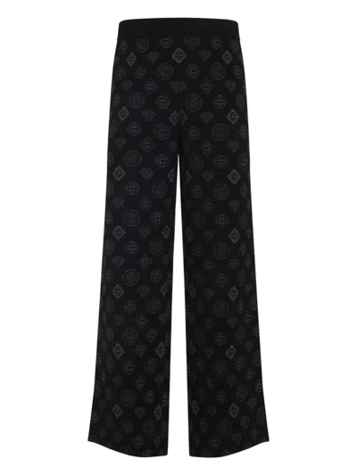 Casablanca Black Jacquard Trousers With Grey Logo Pattern In Black