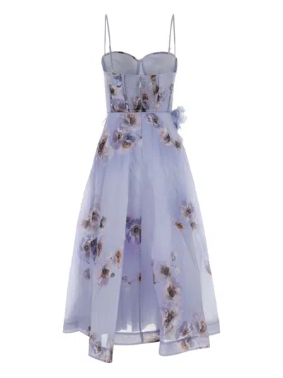 Zimmermann Womens Lilac Poppy Hypnotic Bodice Linen And Silk Midi Dress In Purple