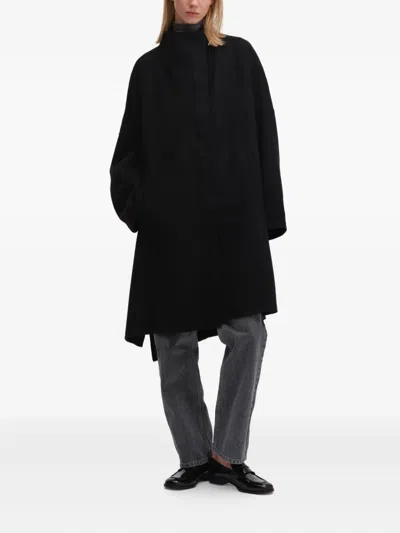Remain Birger Christensen Drapy Draped Wool Coat In Black