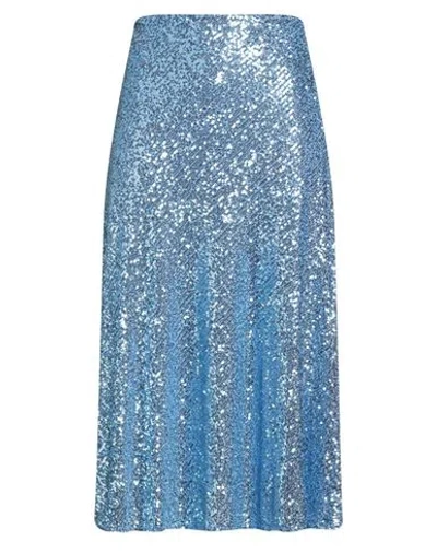 Tensione In Woman Midi Skirt Light Blue Size M Cotton, Elastic Fibres In Blue