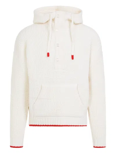 Casablanca Waffle Texture Hoodie With Tonal Hood In White