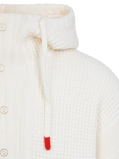 Casablanca Waffle Texture Hoodie With Tonal Hood In White
