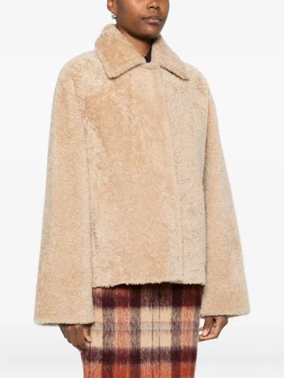 Arma Shearling Collared Jacket In Neutral