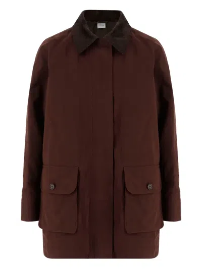 Aspesi Corduroy Collar Long Sleeve Coat In Brown