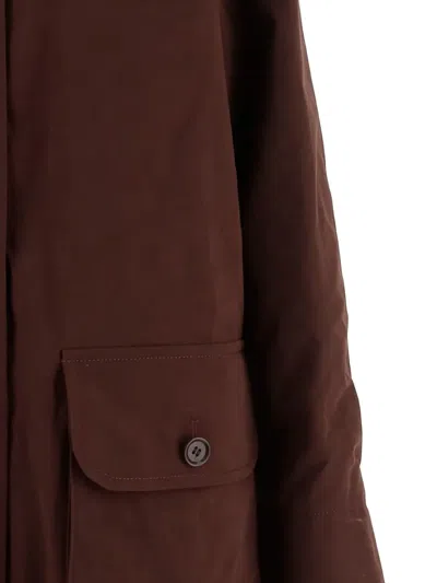 Aspesi Corduroy Collar Long Sleeve Coat In Brown