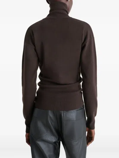 Lemaire Wool Cardigan Featuring High Collar And Ribbed Cuffs In Brown