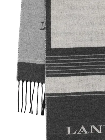 Lanvin Two-tone Rectangular Scarf Fringed Edges In Gray