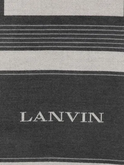 Lanvin Two-tone Rectangular Scarf Fringed Edges In Gray