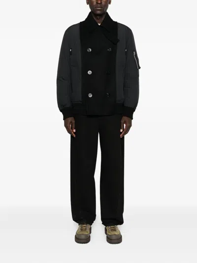 Sacai Double-breasted Wool Jacket In Black