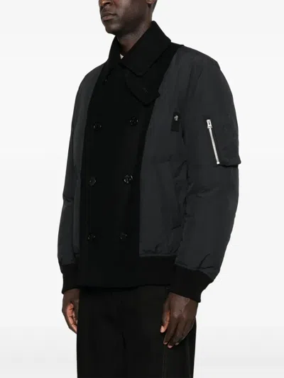 Sacai Double-breasted Wool Jacket In Black