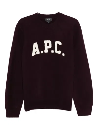Apc Plum Wool Jay Sweater In Burgundy