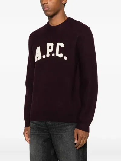 Apc Plum Wool Jay Sweater In Burgundy