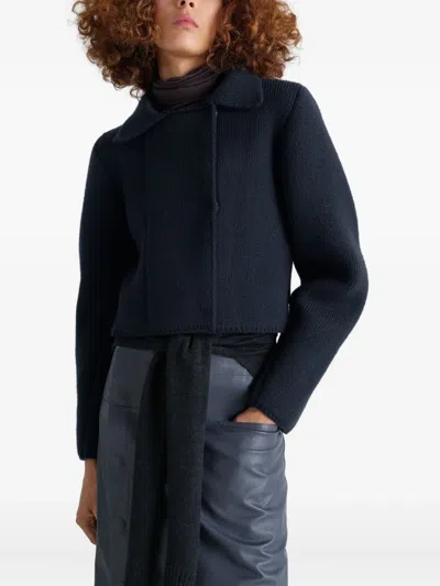 Lemaire Felted Double-breasted Blouson Jacket In Black