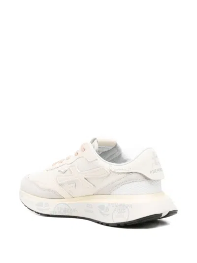Premiata Light Beige Calf Leather Low-top Sneakers With Metallic Accents In Multi