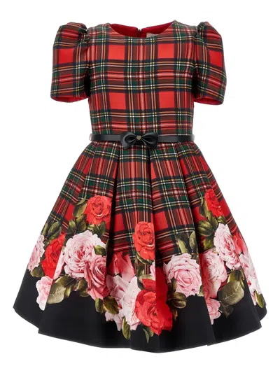 Monnalisa Kids'   Scottish Dress And Roses In Red