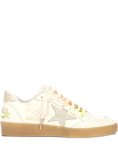 Golden Goose Ball Star Sneakers In Leather With Laminated Star And Suede Heel Tab Shoes In White