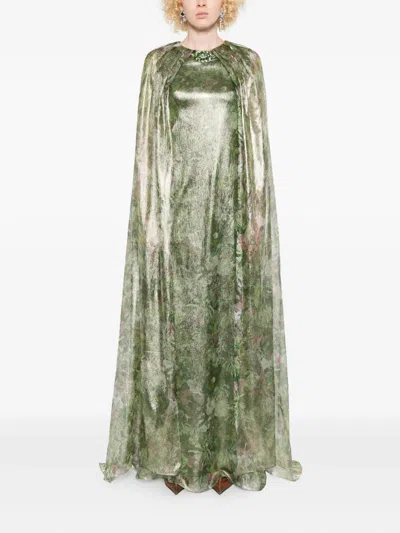 Miau By Clara Rotescu Floral-print Metallic Dress In Green