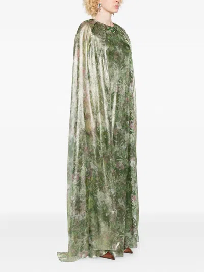 Miau By Clara Rotescu Floral-print Metallic Dress In Green