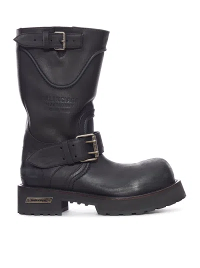 Balenciaga Venom Boots In Worn-out Effect Leather Shoes In Black