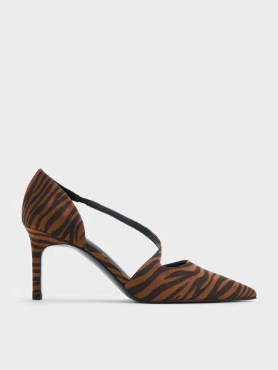 Charles & Keith - Zebra-print Asymmetric-strap D'orsay Stiletto Pumps In Brown