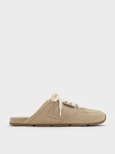 Charles & Keith - Textured Lace-up Slip-on Sneakers In Brown