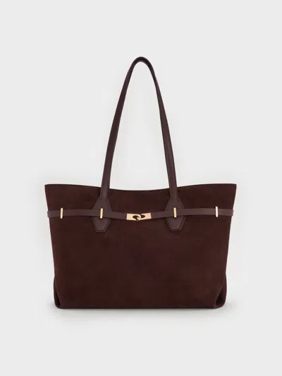 Charles & Keith - Arlet Recycled Suede Double-handle Belted Tote Bag In Brown