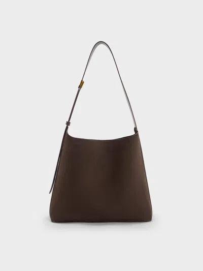 Charles & Keith - Edna Recycled Suede Hobo Bag In Brown