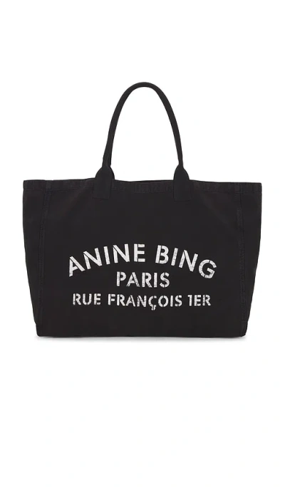 Anine Bing Leo Logo Printed Tote Bag In Black