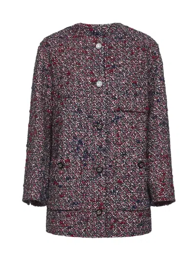 Gucci Multicolor Crewneck Jacket With Gg Logo On The Buttons In Wool Blend Woman In Multi