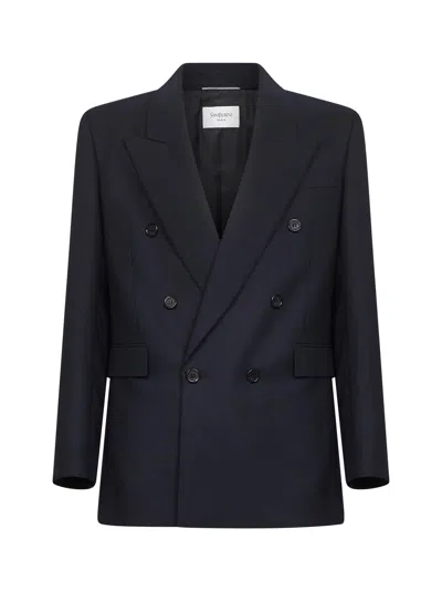 Saint Laurent Double-breasted Jacket In Wool In Black