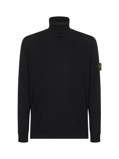 Stone Island Logo Roll-neck Jumper In Black
