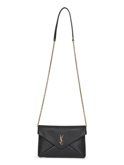 Saint Laurent Cassandre Mini Textured-leather Shoulder Bag In Black