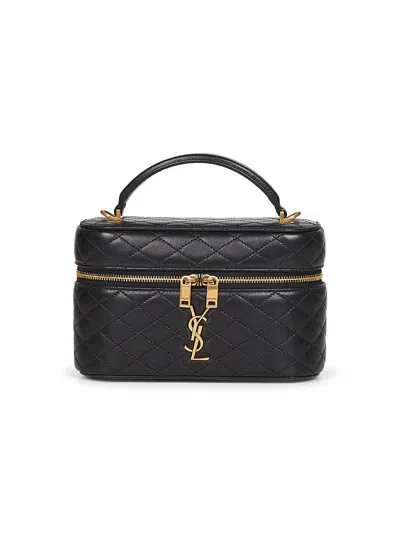 Saint Laurent Gabby Mini Vanity Case In Quilted Leather With Gold Hardware In Black