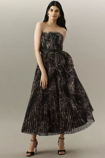 Hutch Bromley Pleated Strapless A-line Maxi Dress In Black