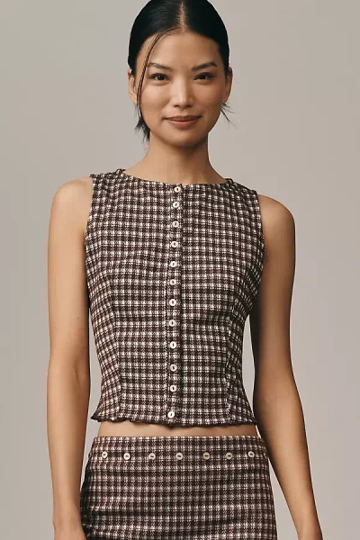 Lisa Says Gah Summer Knit Button-front Tank Top In Brown